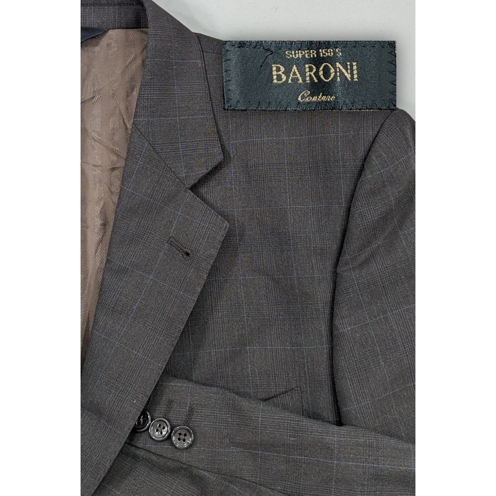 BARONI SUPER 150'S WOOL Blazer Sport Coat Sport Jacket Wool 44R Gray Windowpane